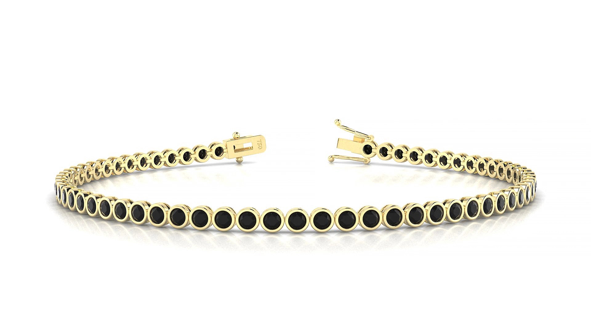 Avila | 18k Yellow Gold 2 mm Round Natural Black Diamond 19 cm Tennis Bracelet