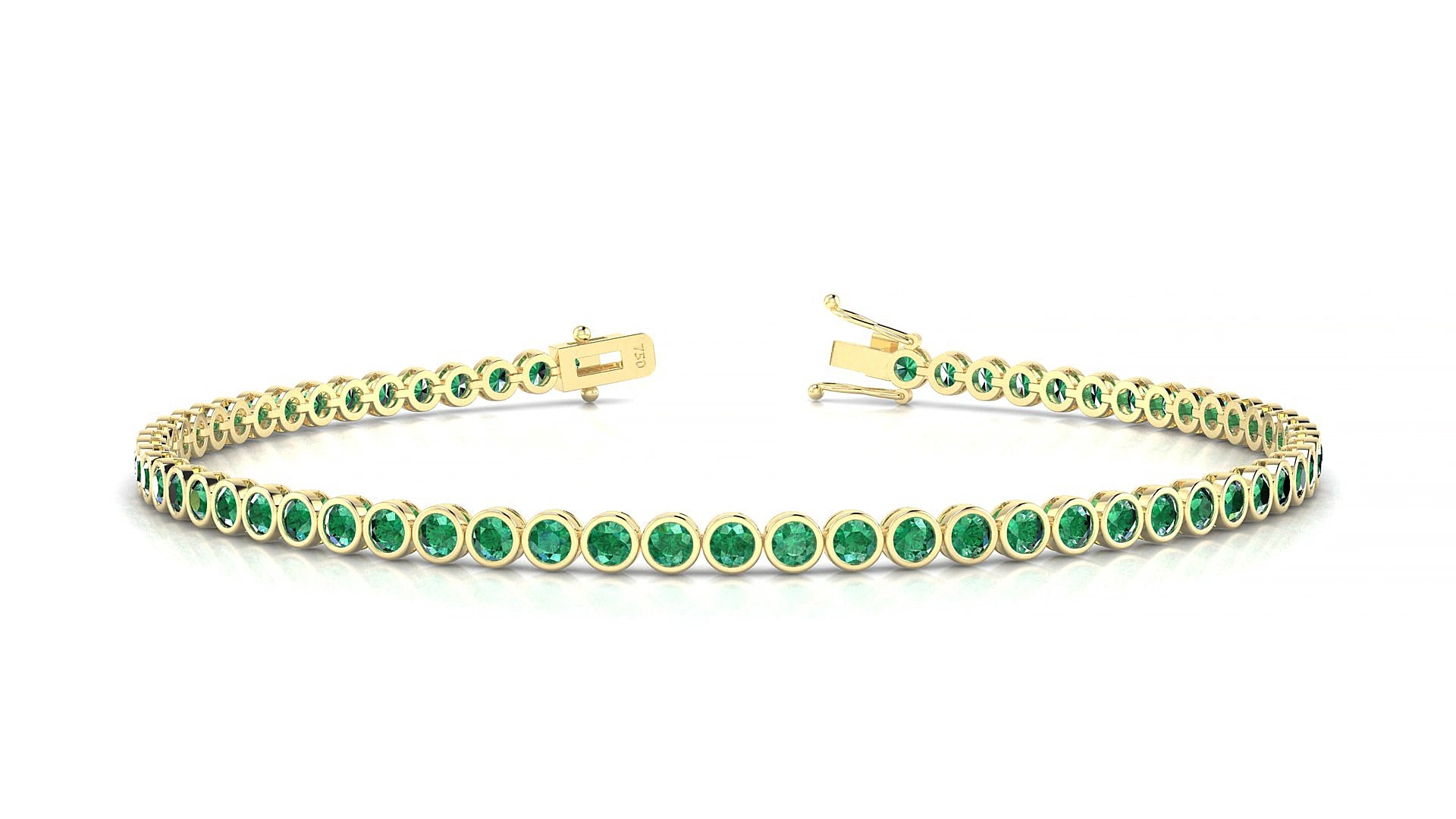 Avila | 18k Yellow Gold 2 mm Round Natural Emerald 15 cm Tennis Bracelet
