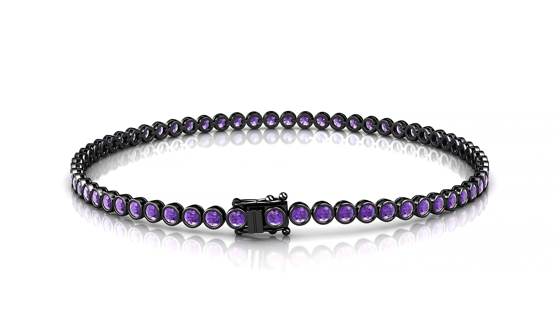 Avila | 18k Black Gold 2 mm Round Natural Amethyst 20 cm Tennis Bracelet