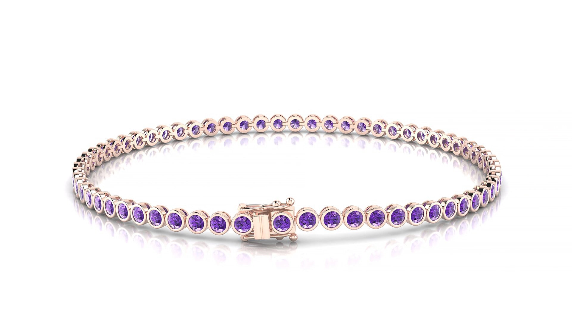 Avila | 18k Rose Gold 2 mm Round Natural Amethyst 15 cm Tennis Bracelet