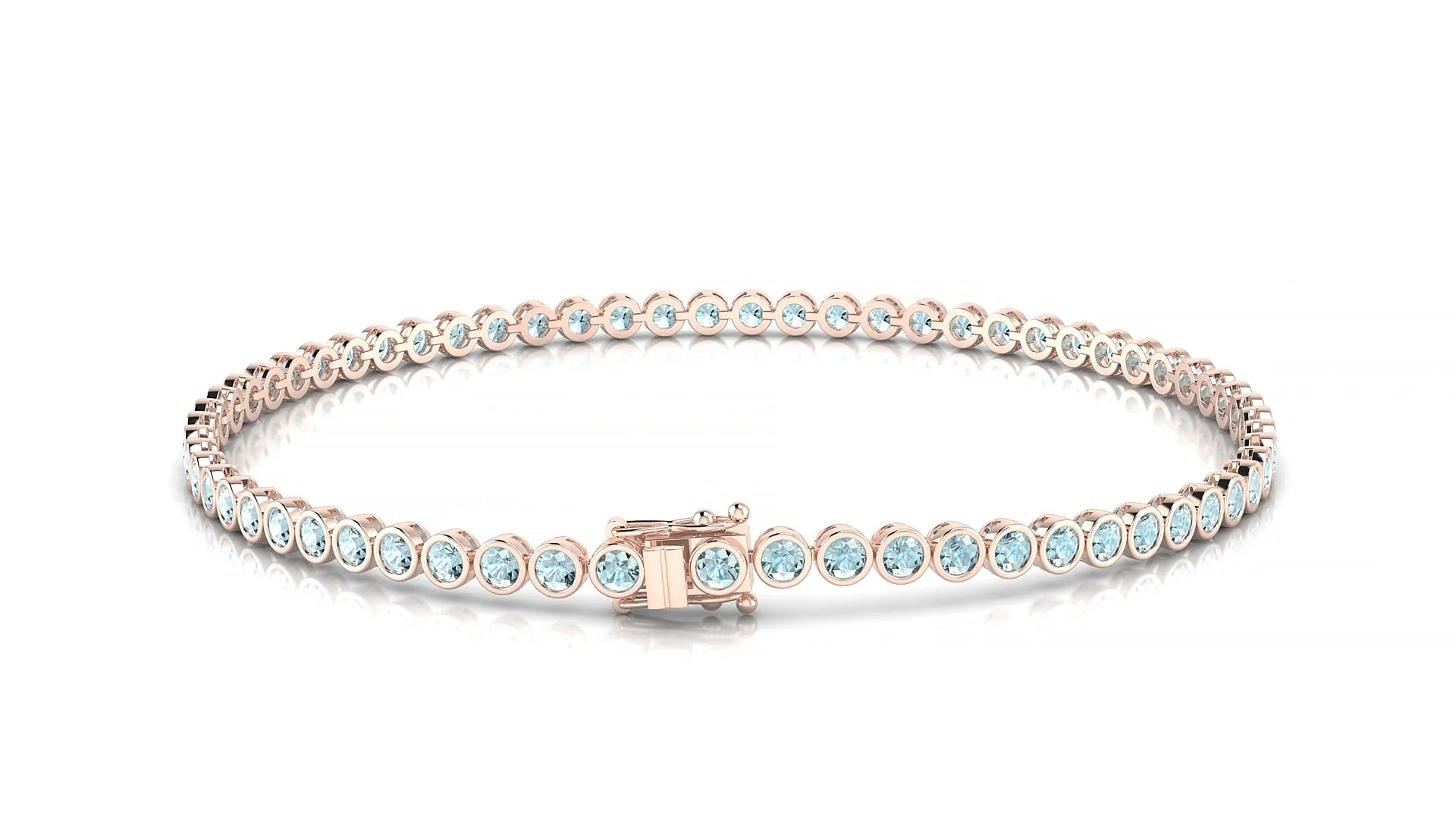 Avila | 18k Rose Gold 2 mm Round Natural Aquamarine Tennis Bracelet