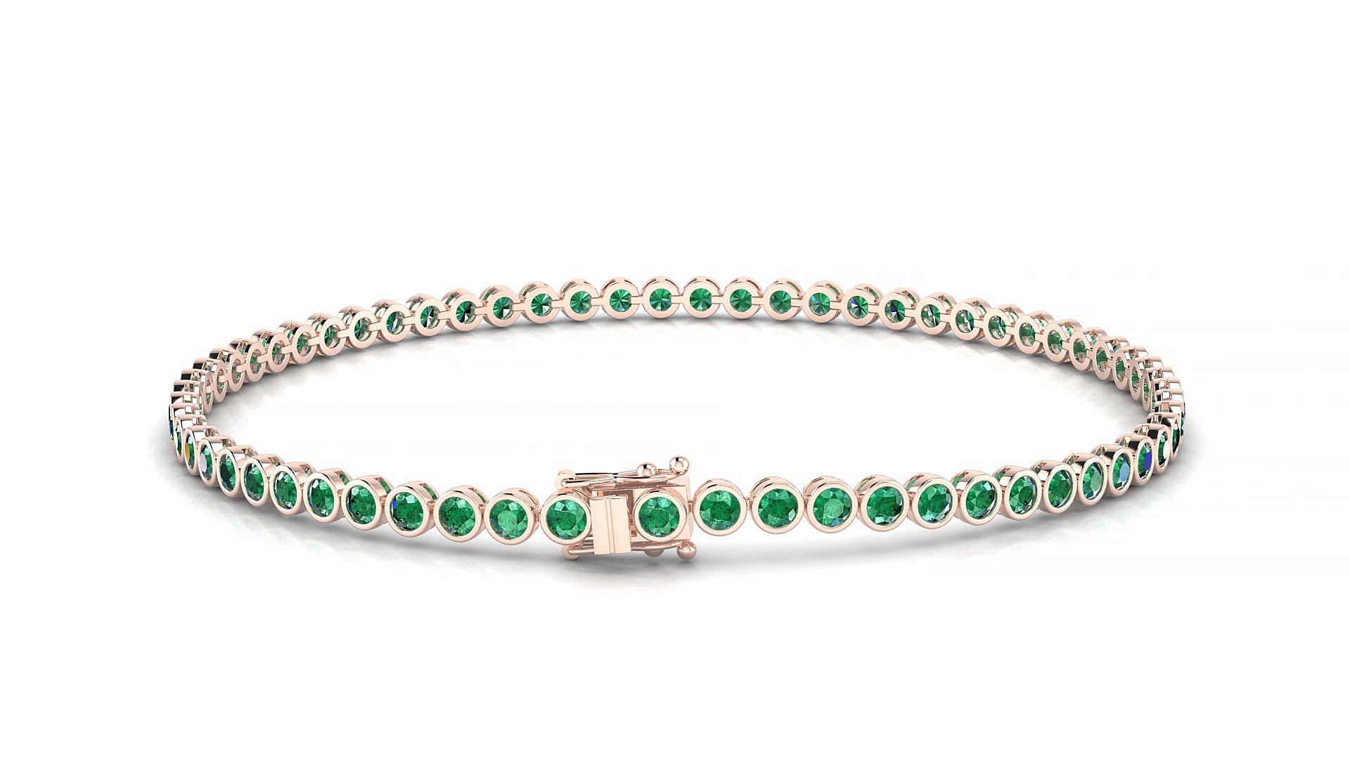 Avila | 18k Rose Gold 2 mm Round Natural Emerald 15 cm Tennis Bracelet