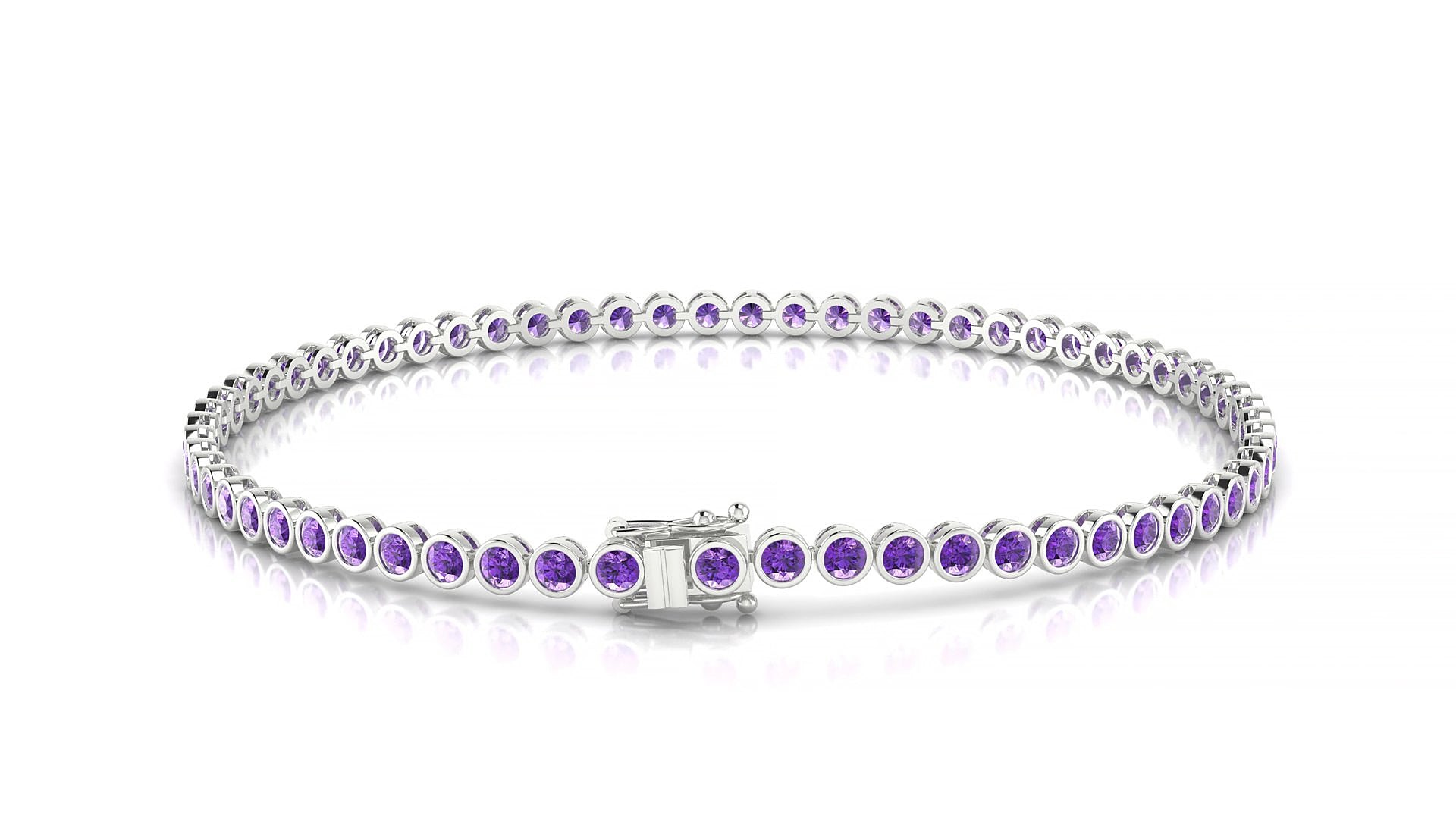 Avila | 18k White Gold 2 mm Round Natural Amethyst 15 cm Tennis Bracelet