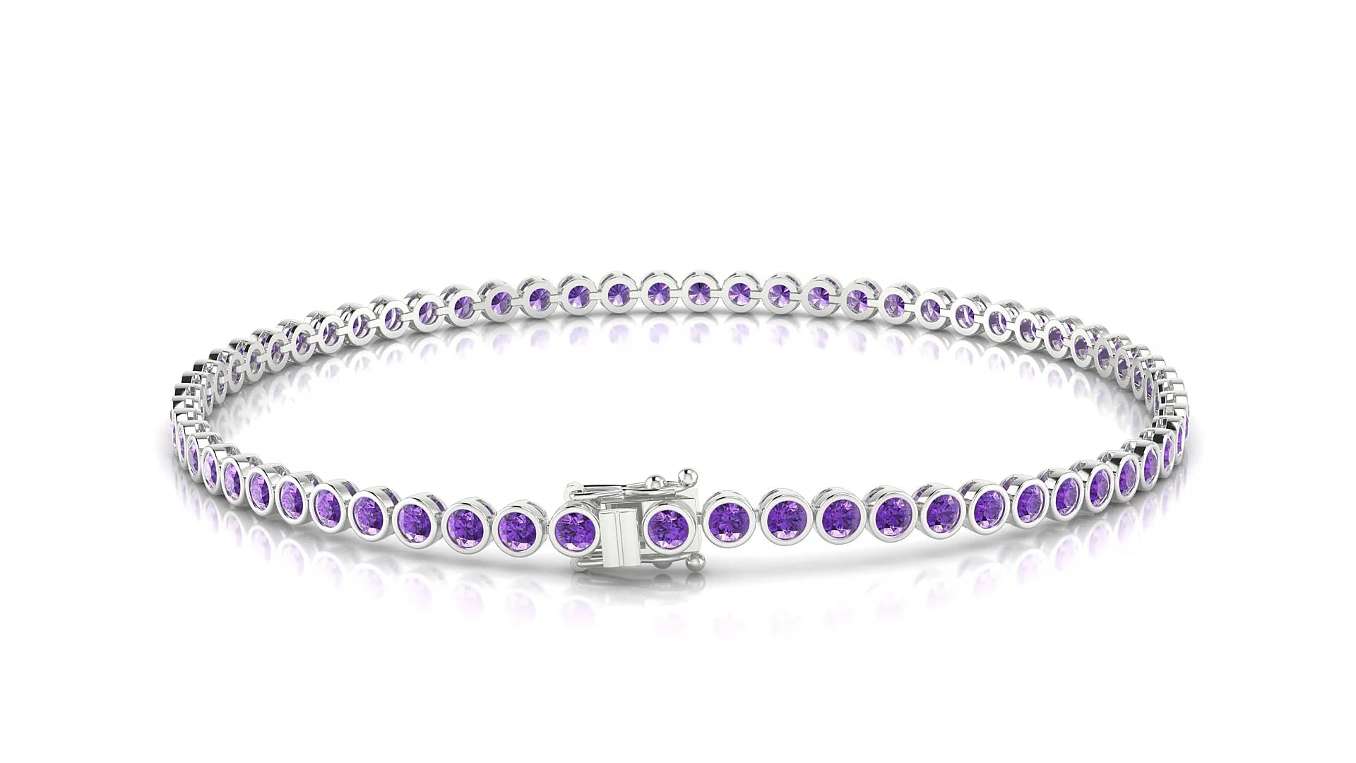 Avila | 18k White Gold 2 mm Round Natural Amethyst Tennis Bracelet