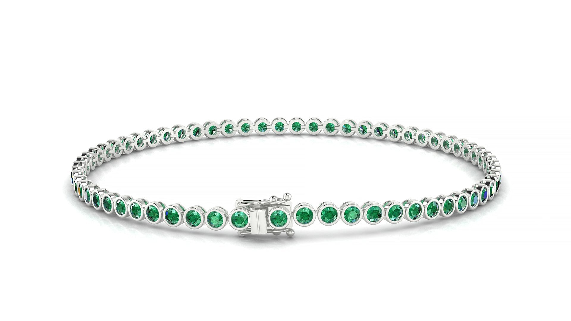 Avila | 18k White Gold 2 mm Round Natural Emerald Tennis Bracelet