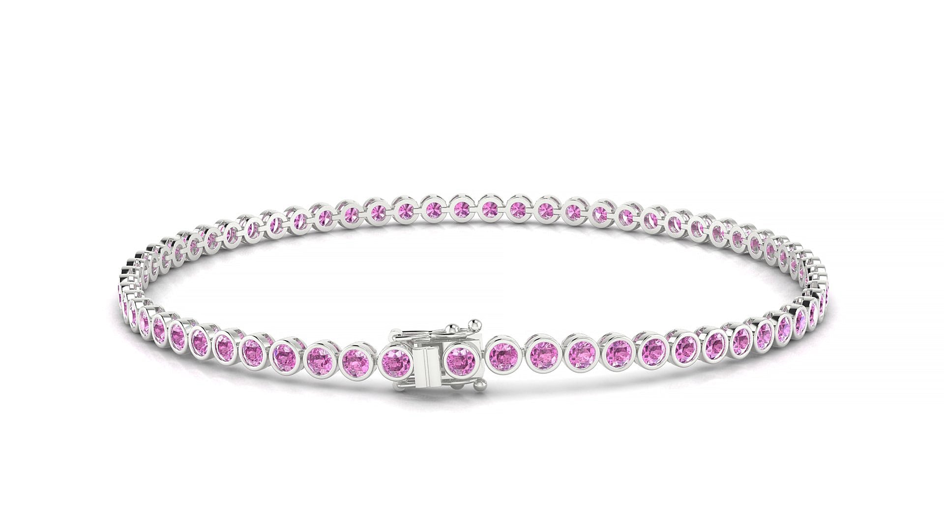 Avila | 18k White Gold 2 mm Round Natural Pink Sapphire Tennis Bracelet