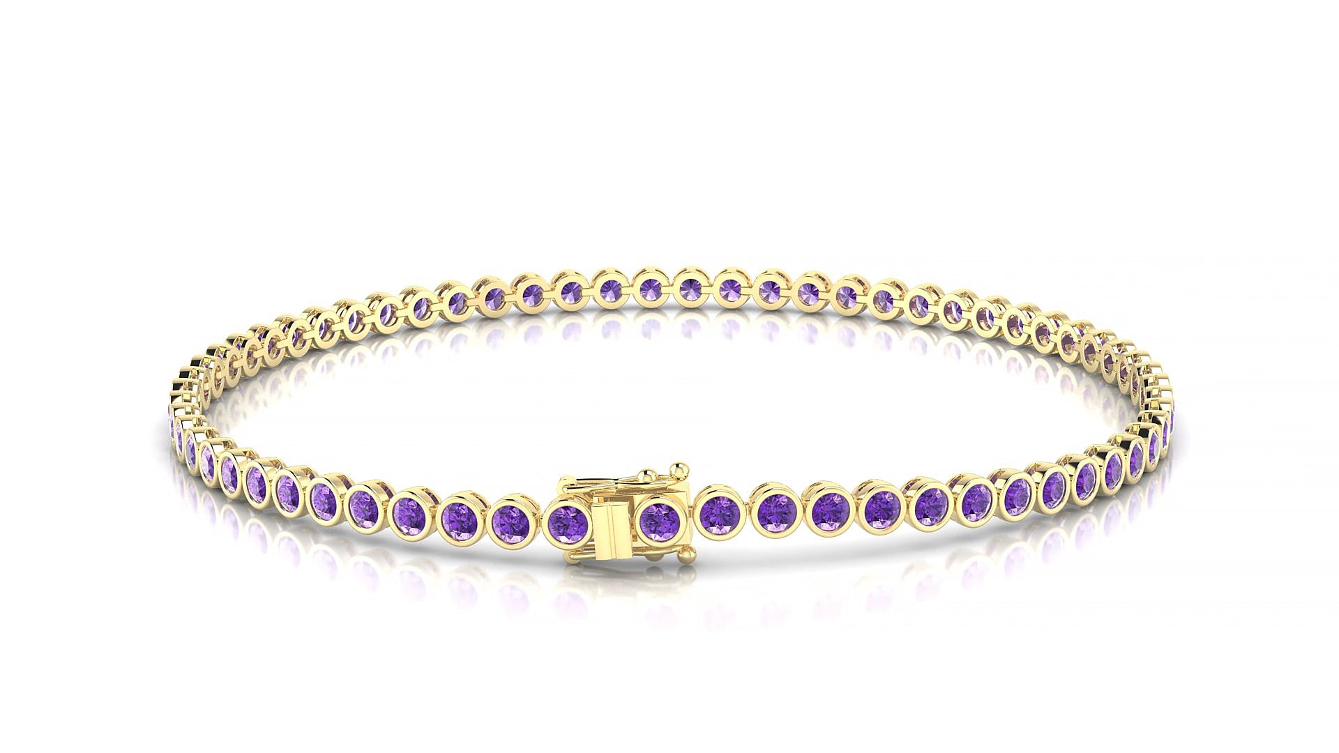 Avila | 18k Yellow Gold 2 mm Round Natural Amethyst 20 cm Tennis Bracelet