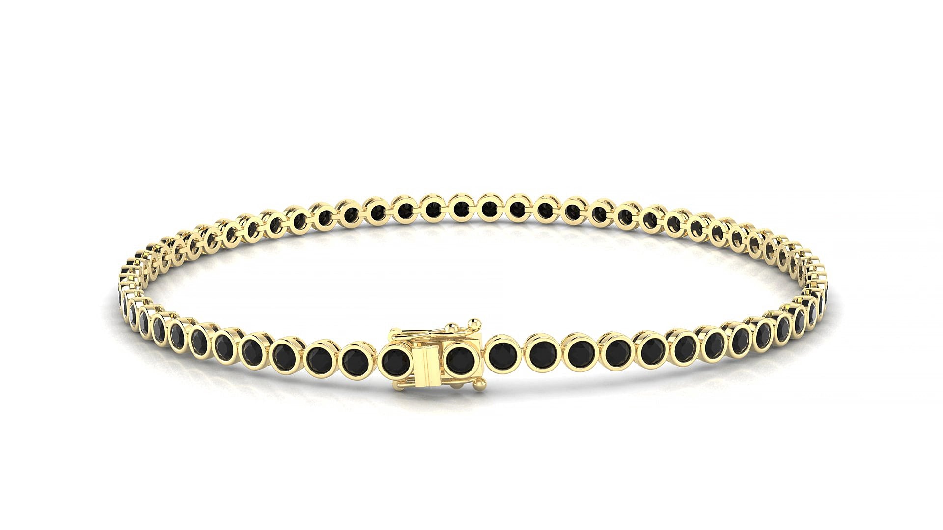 Avila | 18k Yellow Gold 2 mm Round Natural Black Diamond 16 cm Tennis Bracelet