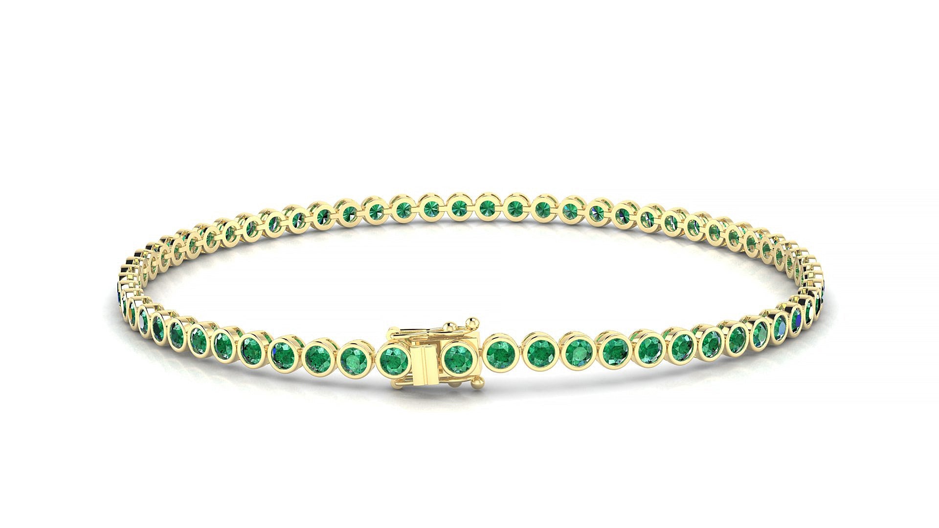 Avila | 18k Yellow Gold 2 mm Round Natural Emerald Tennis Bracelet