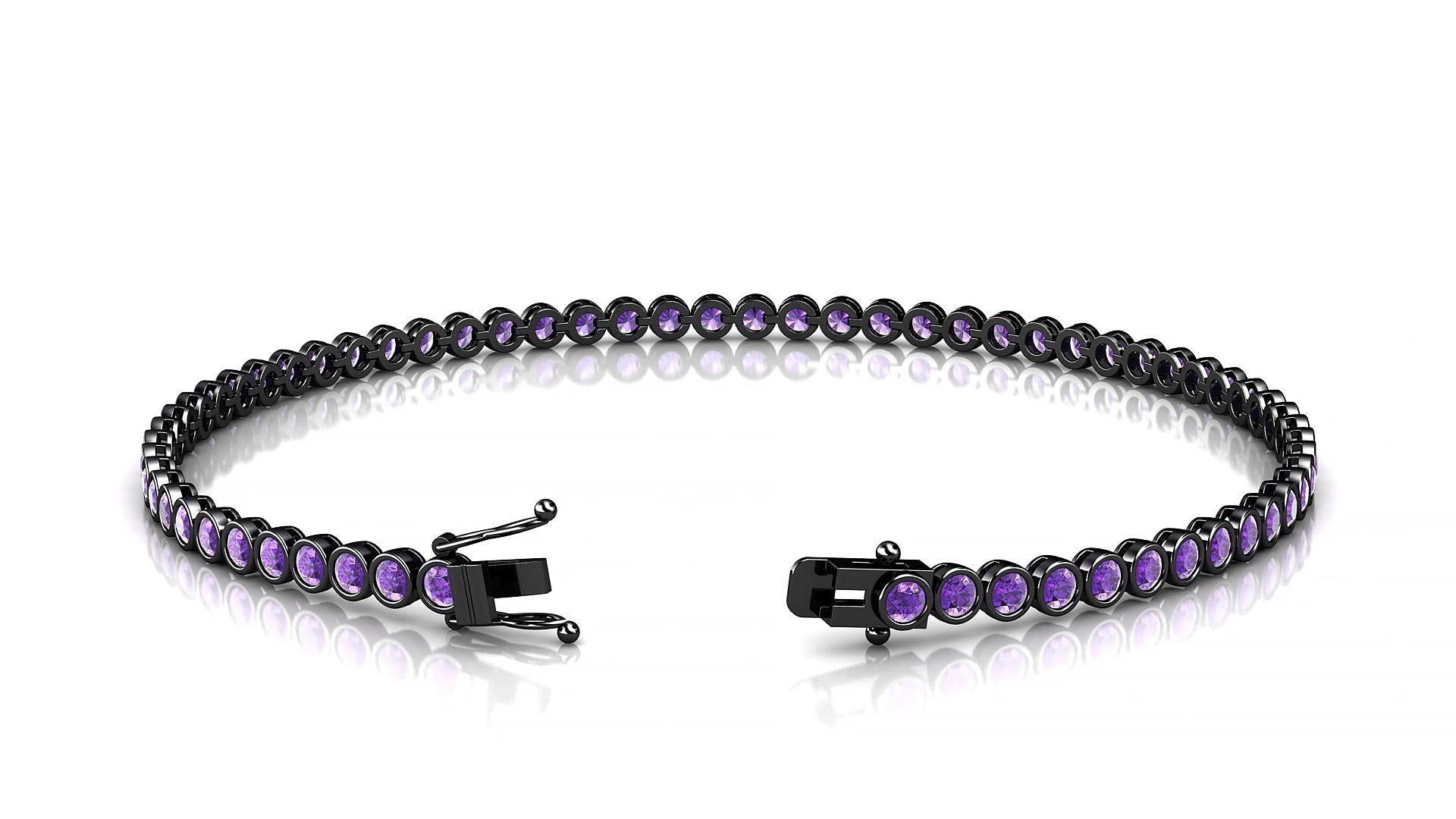 Avila | 18k Black Gold 2 mm Round Natural Amethyst 15 cm Tennis Bracelet