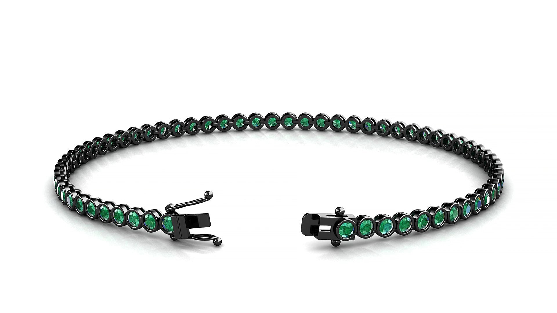 Avila | 18k Black Gold 2 mm Round Natural Emerald 17 cm Tennis Bracelet