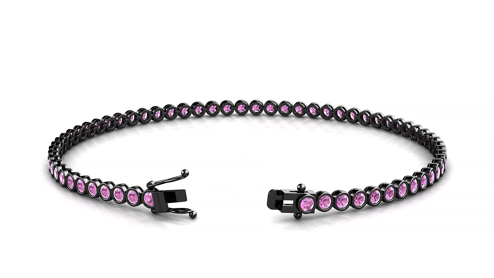 Avila | 18k Black Gold 2 mm Round Natural Pink Sapphire 18 cm Tennis Bracelet