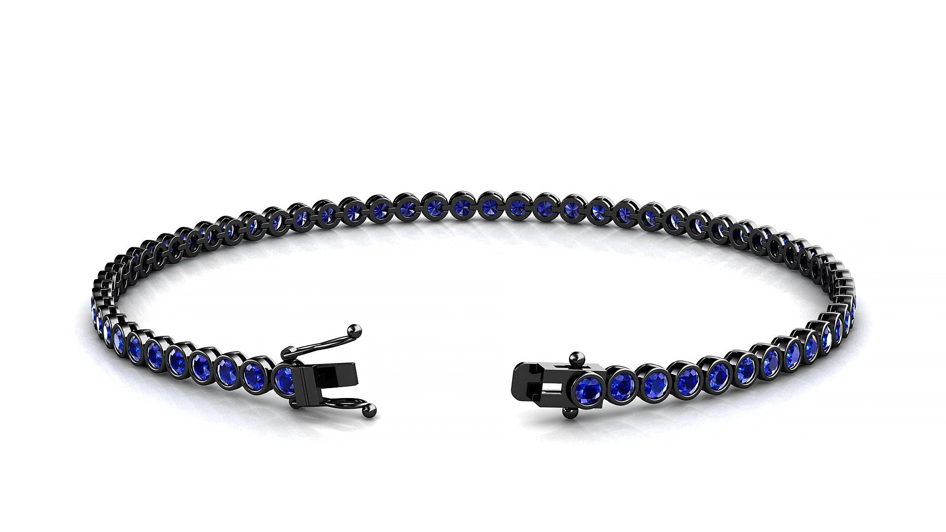 Avila | 18k Black Gold 2 mm Round Natural Sapphire 15 cm Tennis Bracelet