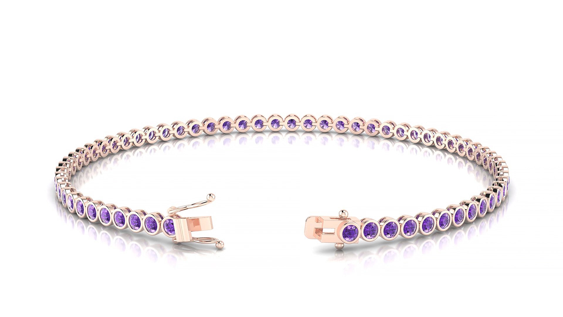 Avila | 18k Rose Gold 2 mm Round Natural Amethyst 17 cm Tennis Bracelet