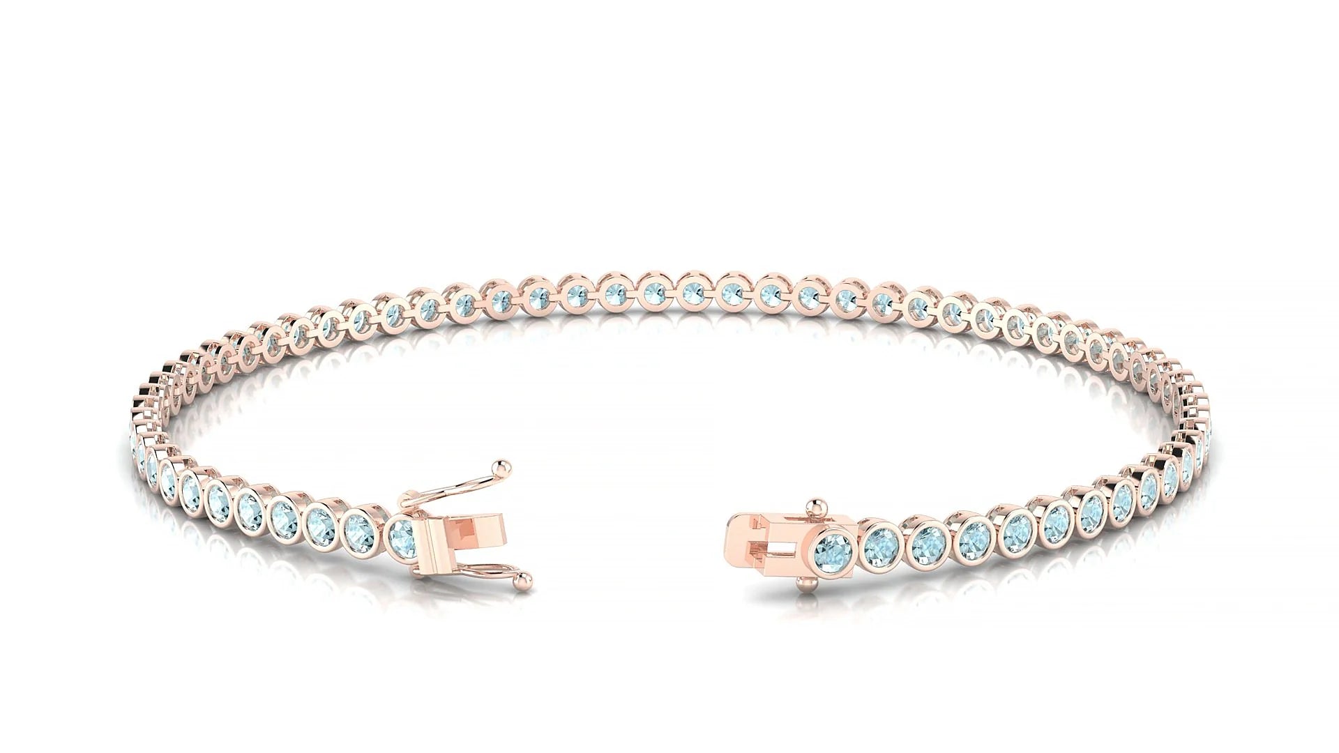 Avila | 18k Rose Gold 2 mm Round Natural Aquamarine Tennis Bracelet