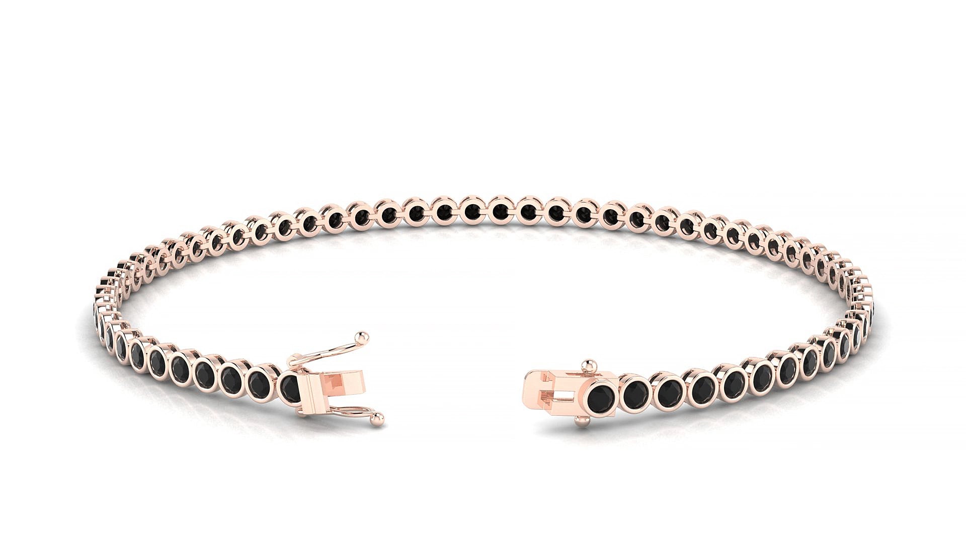 Avila | 18k Rose Gold 2 mm Round Natural Black Diamond 15 cm Tennis Bracelet