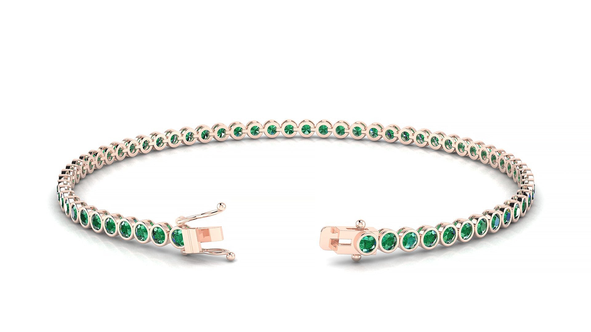 Avila | 18k Rose Gold 2 mm Round Natural Emerald Tennis Bracelet