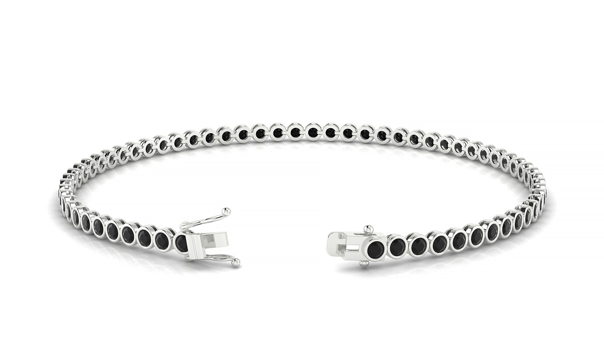 Avila | 18k White Gold 2 mm Round Natural Black Diamond Tennis Bracelet