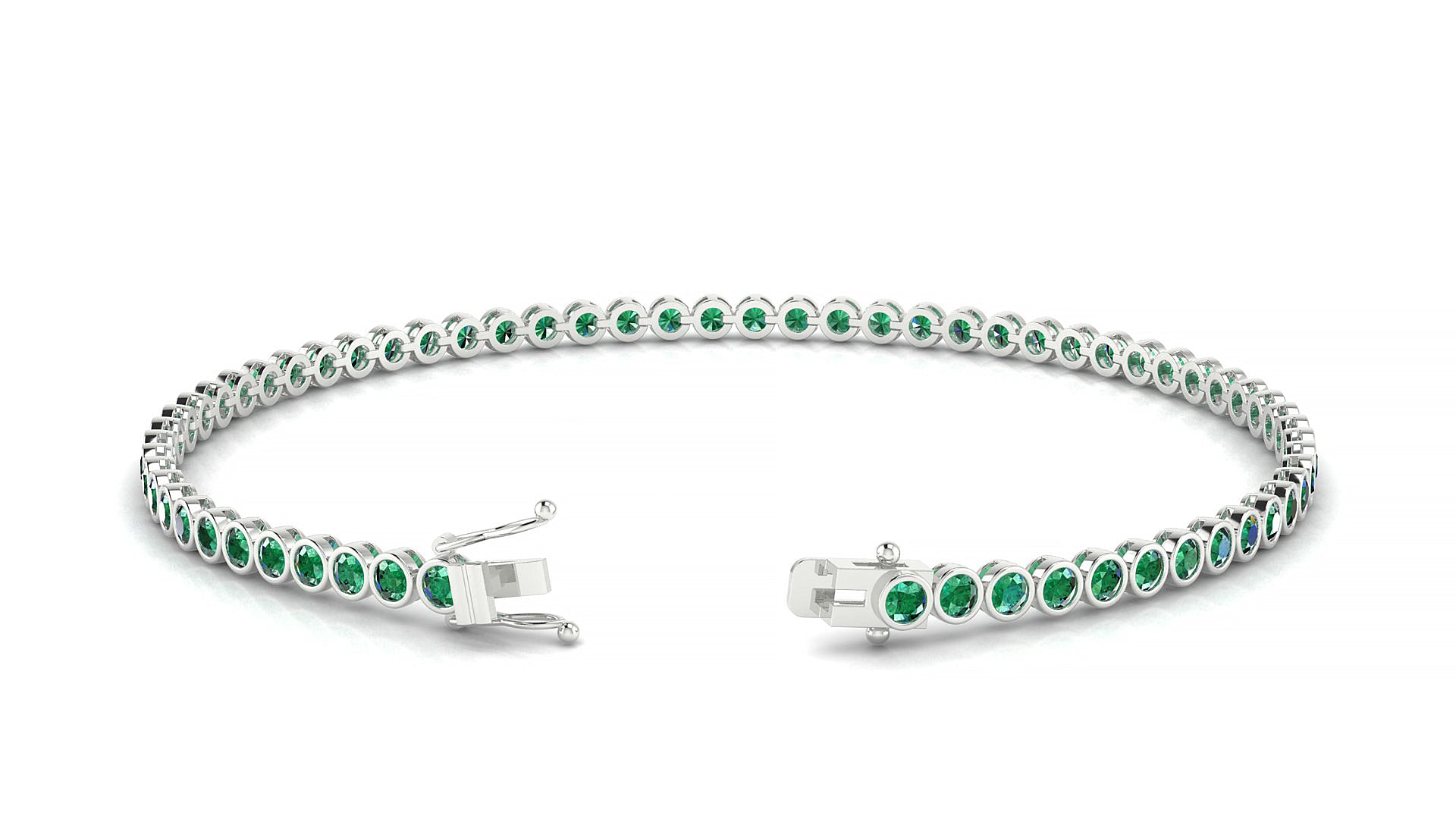 Avila | 18k White Gold 2 mm Round Natural Emerald Tennis Bracelet