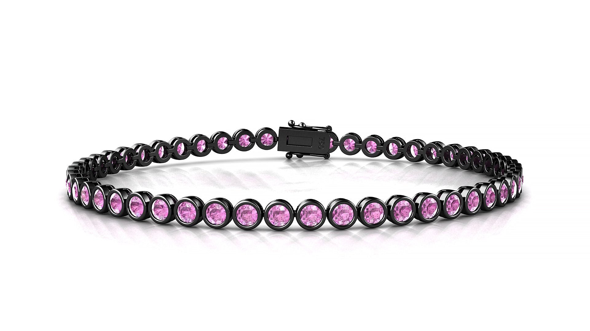 Avila | 18k Black Gold 2.5 mm Round Natural Pink Sapphire Tennis Bracelet