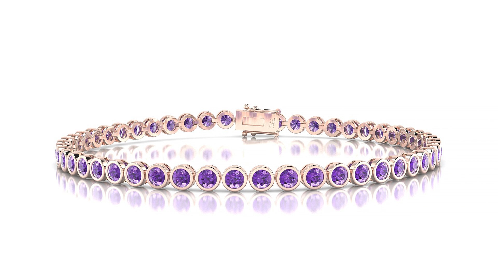 Avila | 18k Rose Gold 2.5 mm Round Natural Amethyst 18 cm Tennis Bracelet