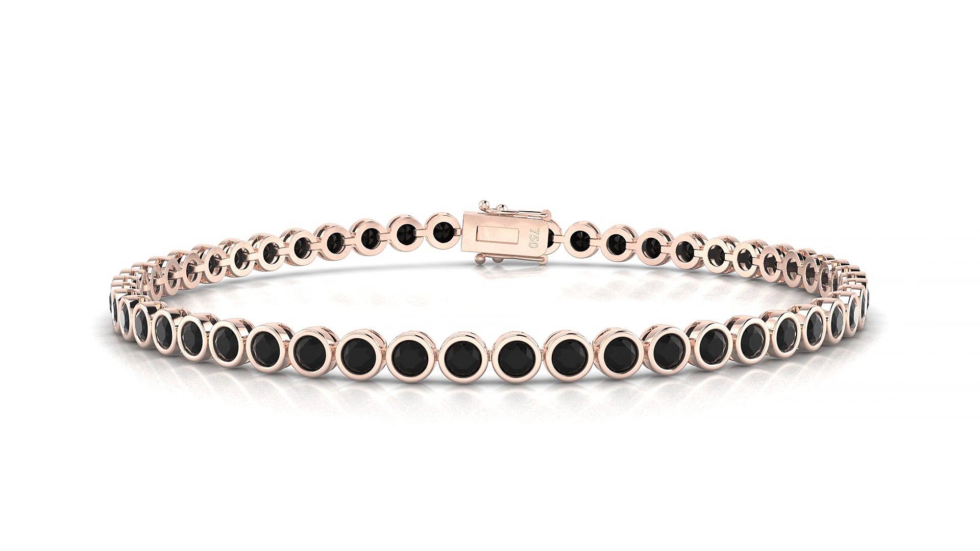 Avila | 18k Rose Gold 2.5 mm Round Natural Black Diamond 17 cm Tennis Bracelet