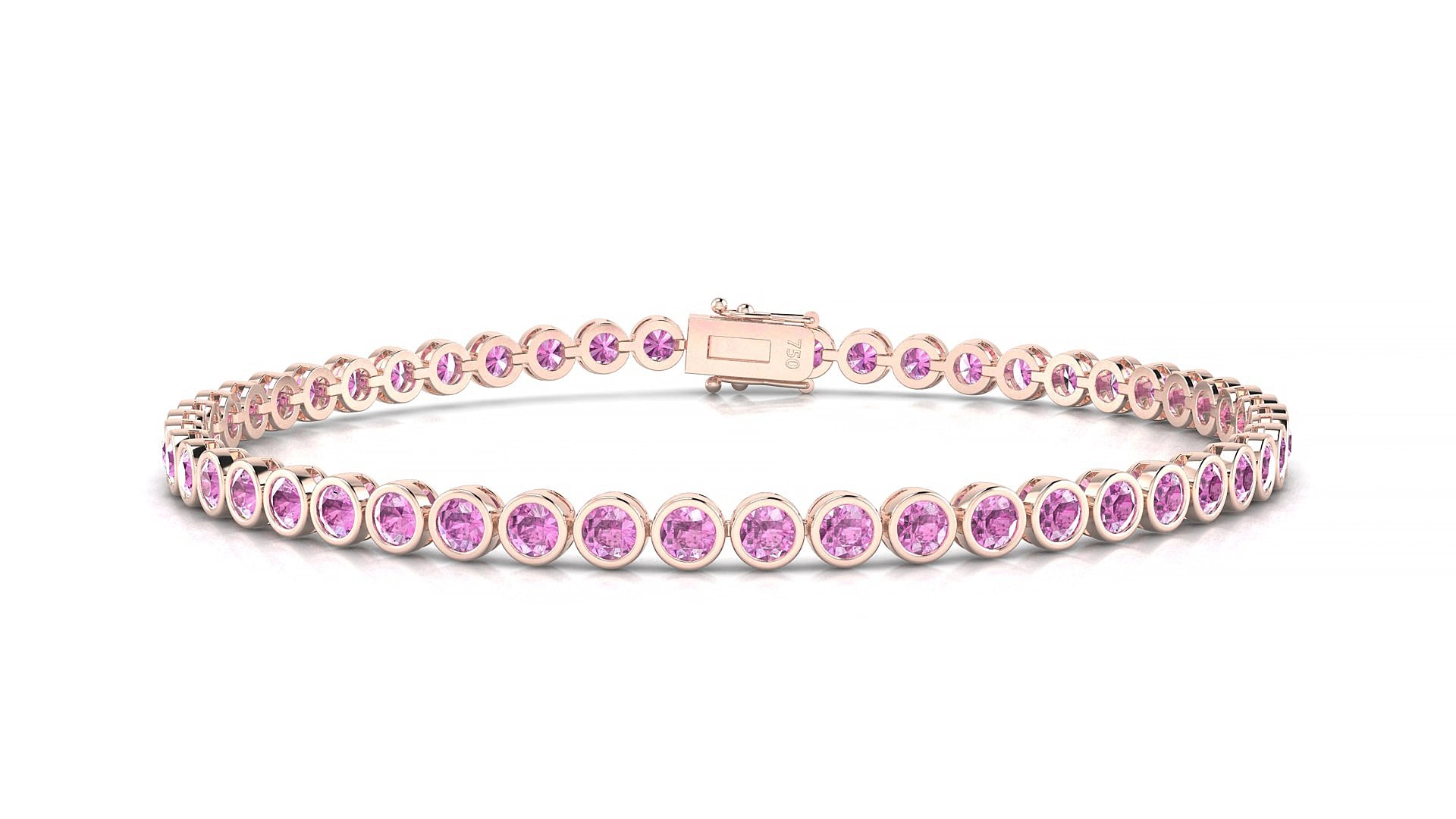 Avila | 18k Rose Gold 2.5 mm Round Natural Pink Sapphire 15 cm Tennis Bracelet