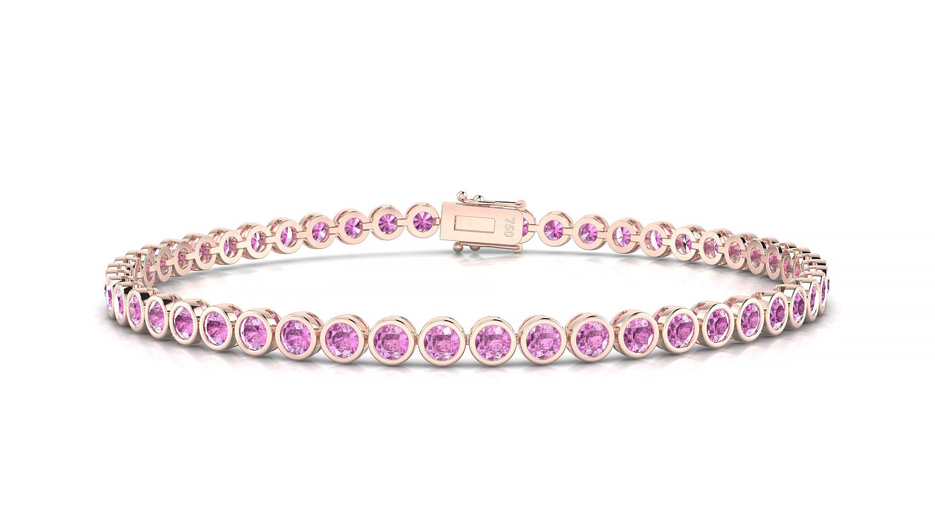 Avila | 18k Rose Gold 2.5 mm Round Natural Pink Sapphire Tennis Bracelet