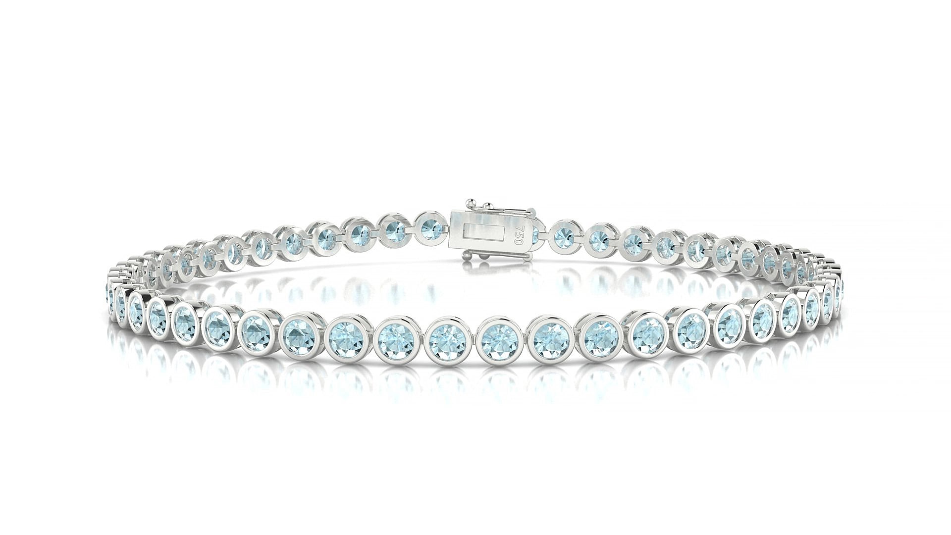 Avila | 18k White Gold 2.5 mm Round Natural Aquamarine 16 cm Tennis Bracelet