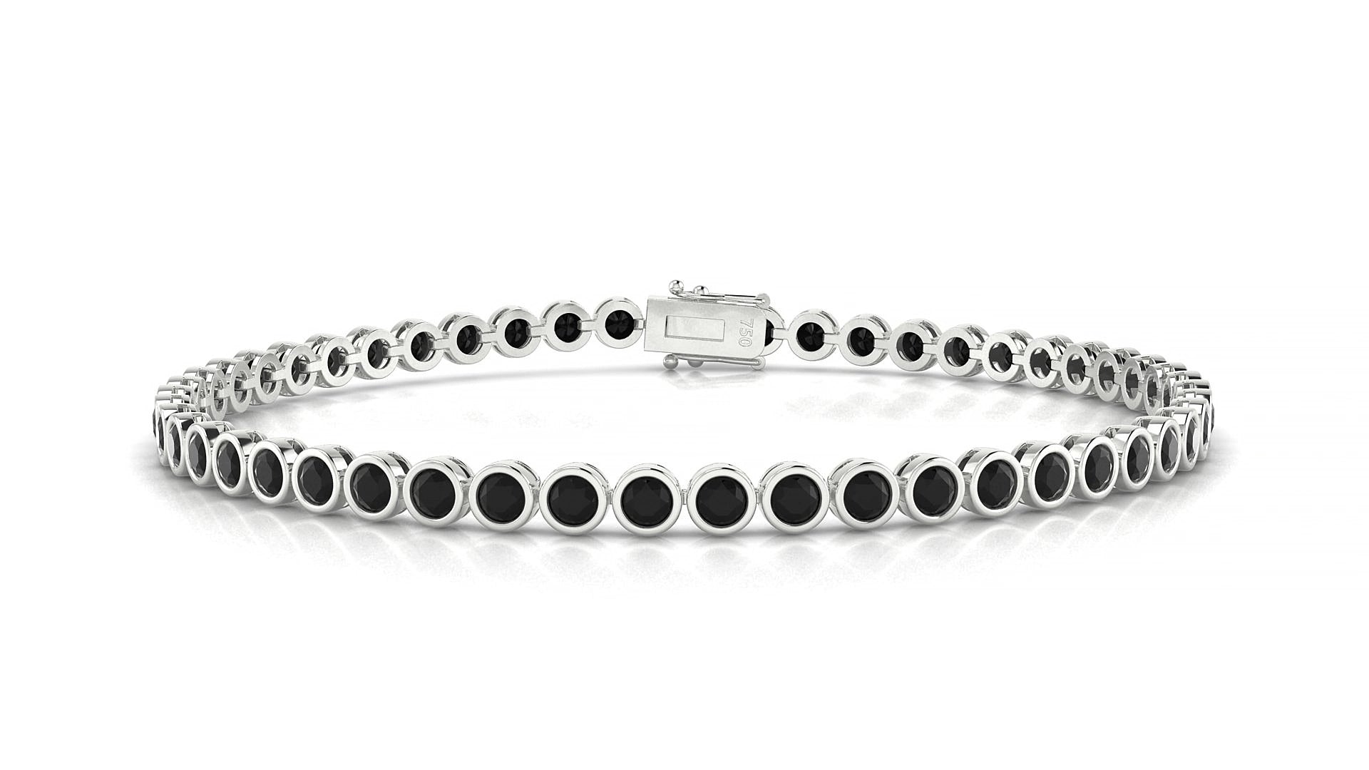Avila | 18k White Gold 2.5 mm Round Natural Black Diamond 18 cm Tennis Bracelet