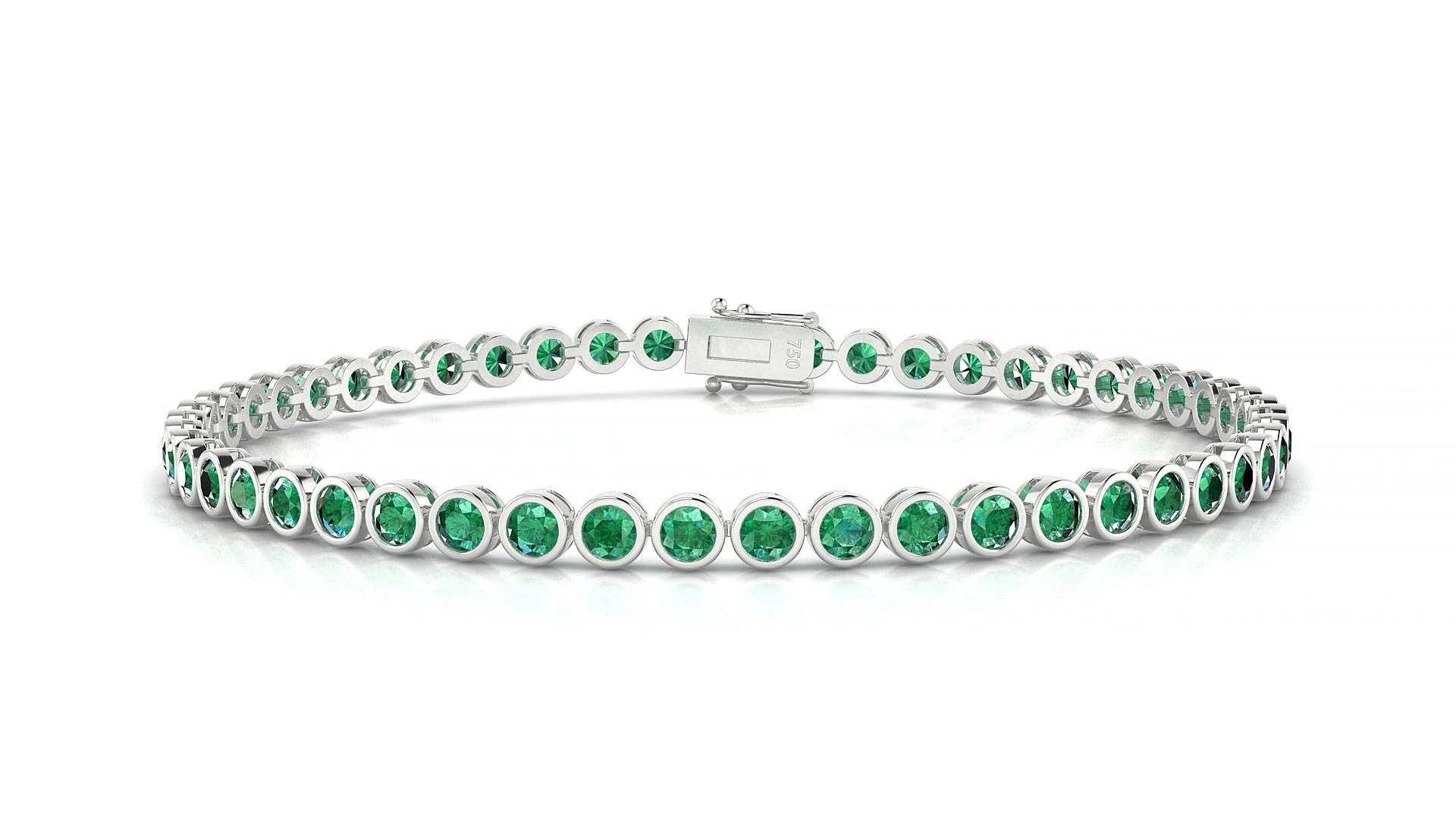Avila | 18k White Gold 2.5 mm Round Natural Emerald 15 cm Tennis Bracelet