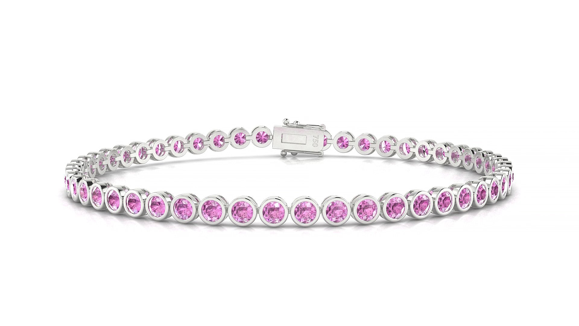 Avila | 18k White Gold 2.5 mm Round Natural Pink Sapphire 18 cm Tennis Bracelet