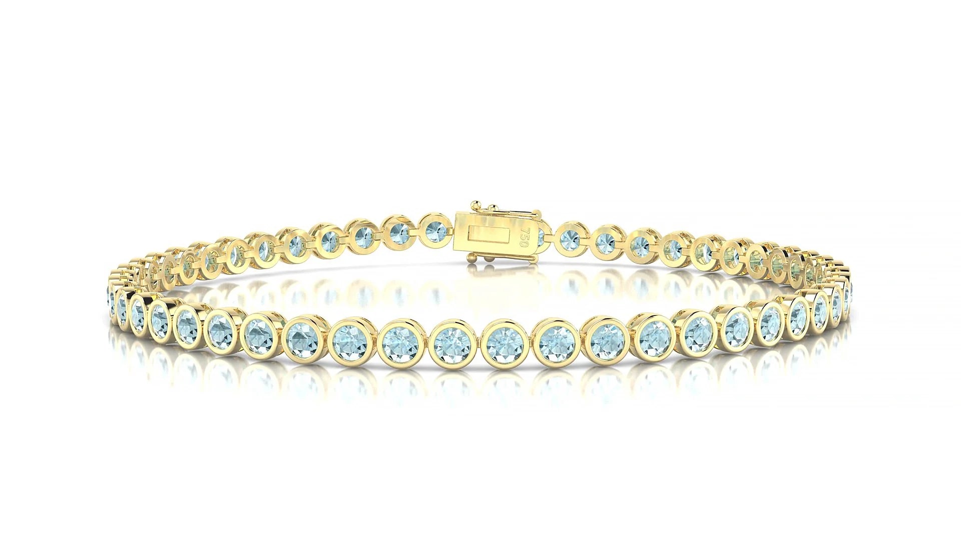 Avila | 18k Yellow Gold 2.5 mm Round Natural Aquamarine Tennis Bracelet