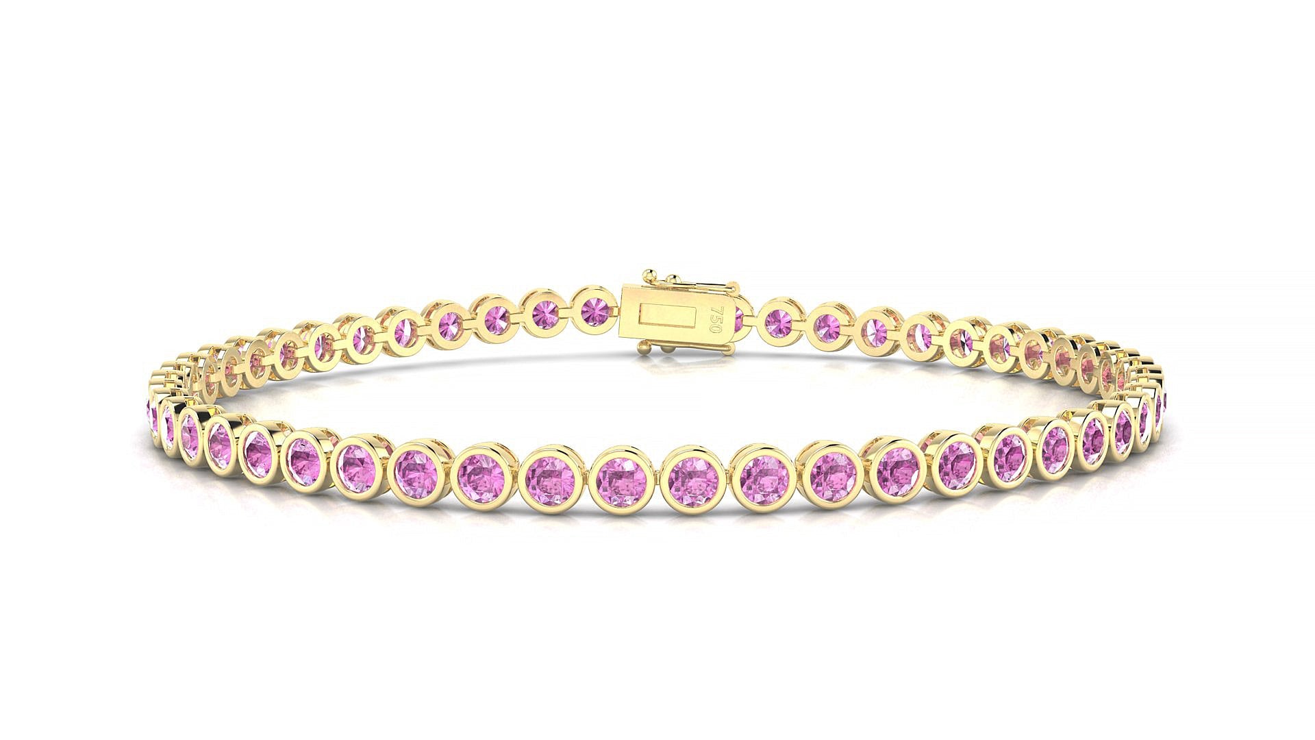 Avila | 18k Yellow Gold 2.5 mm Round Natural Pink Sapphire Tennis Bracelet