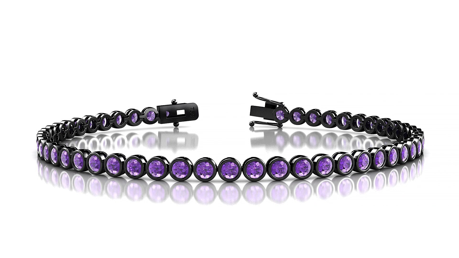 Avila | 18k Black Gold 2.5 mm Round Natural Amethyst 16 cm Tennis Bracelet