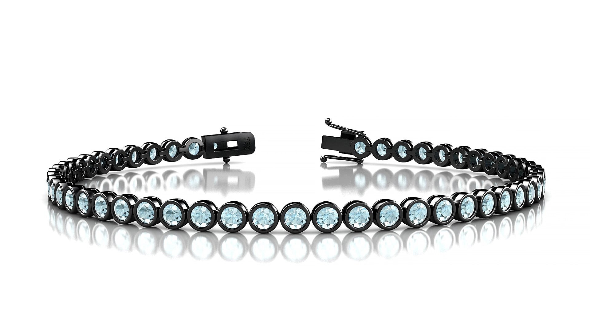 Avila | 18k Black Gold 2.5 mm Round Natural Aquamarine 17 cm Tennis Bracelet