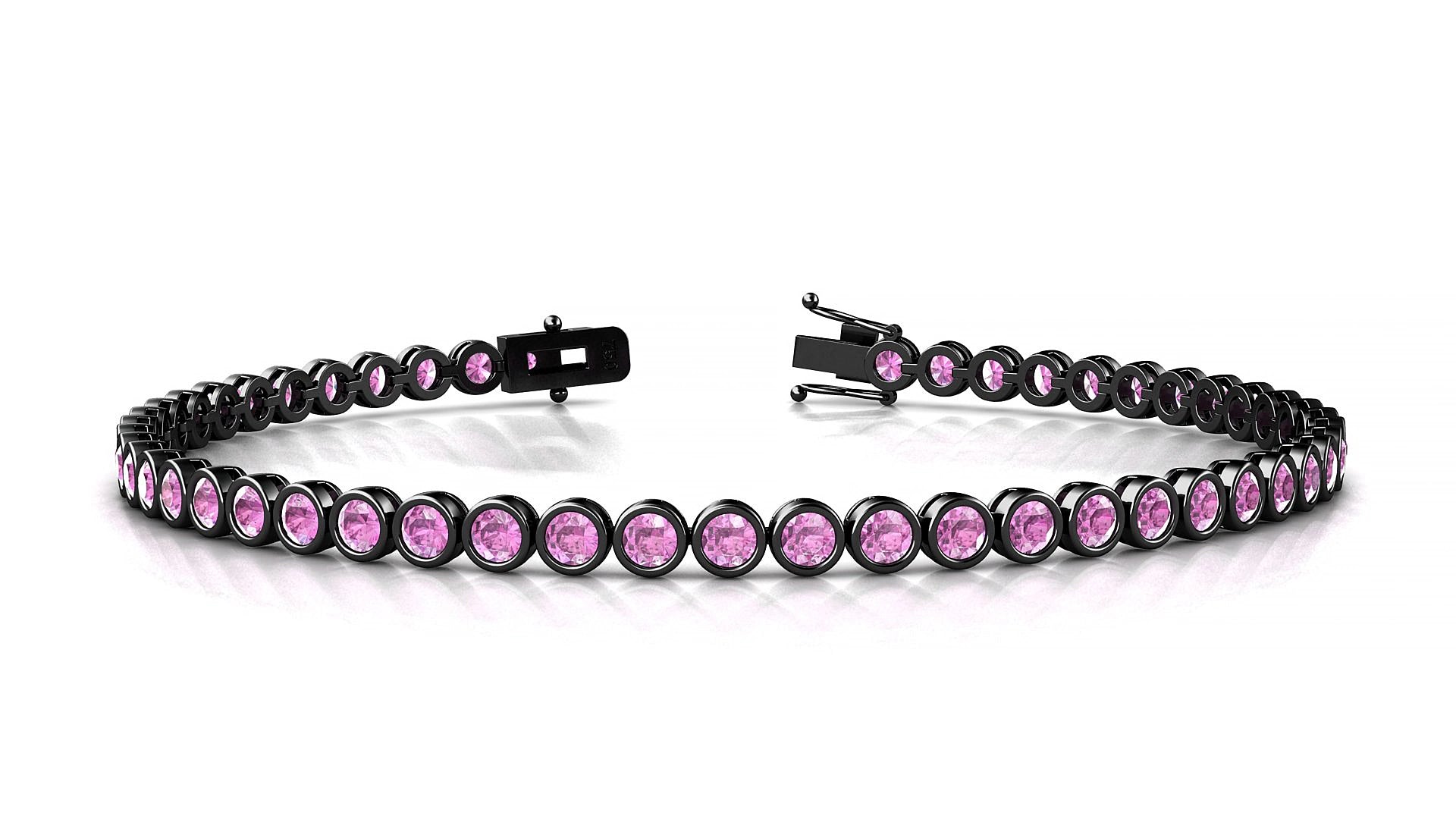 Avila | 18k Black Gold 2.5 mm Round Natural Pink Sapphire 15 cm Tennis Bracelet