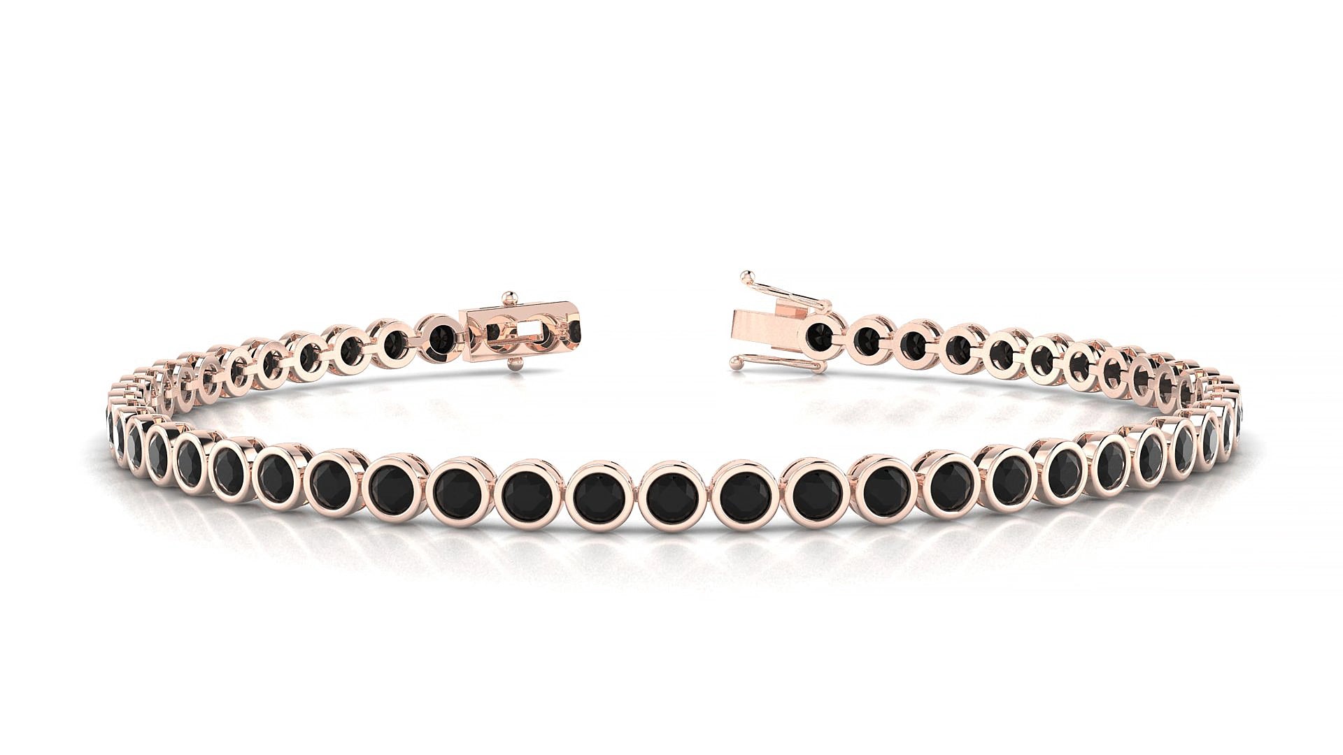 Avila | 18k Rose Gold 2.5 mm Round Natural Black Diamond 18 cm Tennis Bracelet