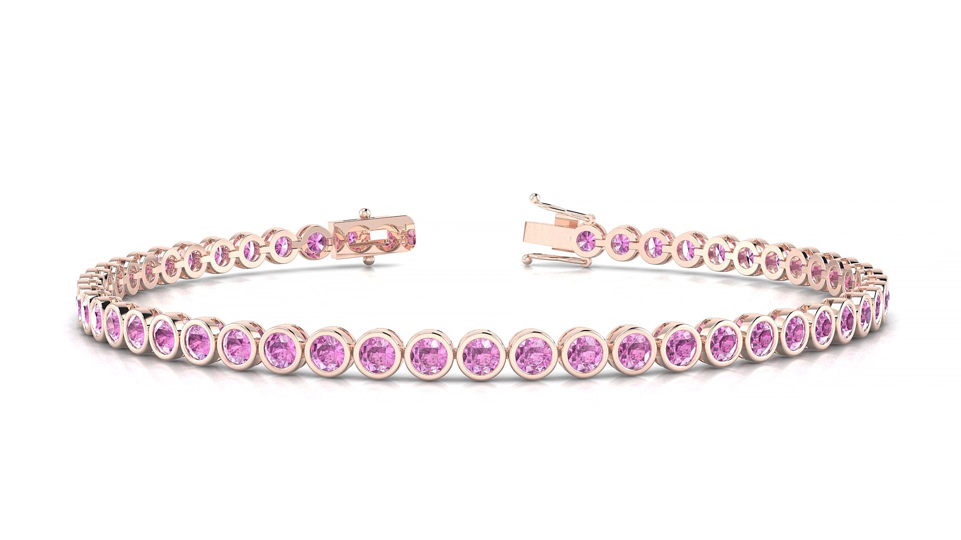 Avila | 18k Rose Gold 2.5 mm Round Natural Pink Sapphire 17 cm Tennis Bracelet