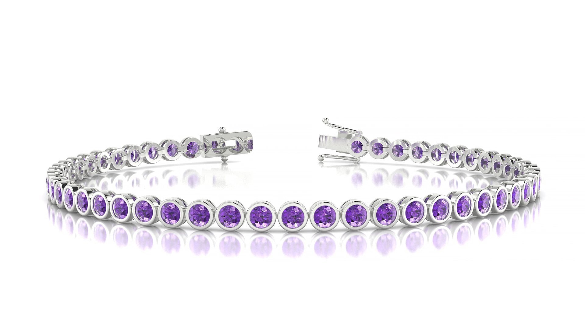 Avila | 18k White Gold 2.5 mm Round Natural Amethyst 19 cm Tennis Bracelet