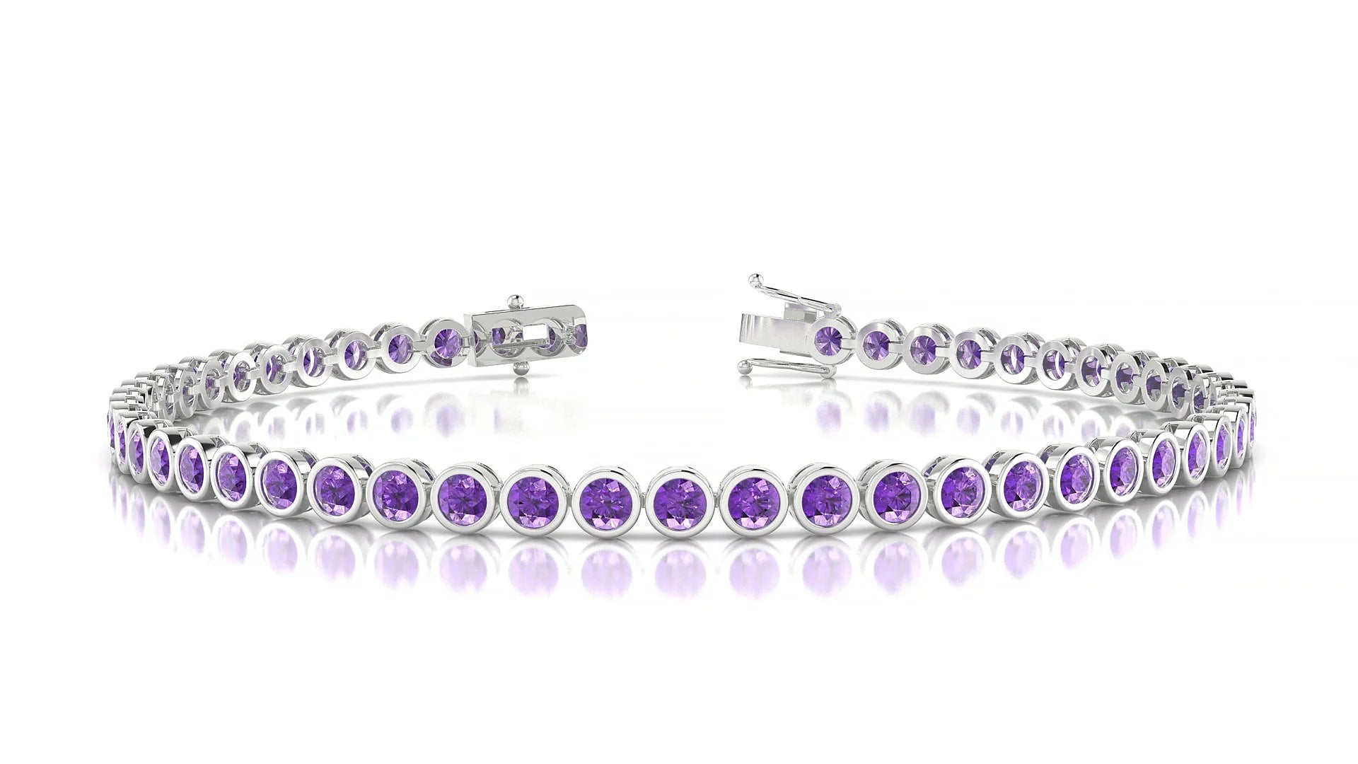 Avila | 18k White Gold 2.5 mm Round Natural Amethyst Tennis Bracelet
