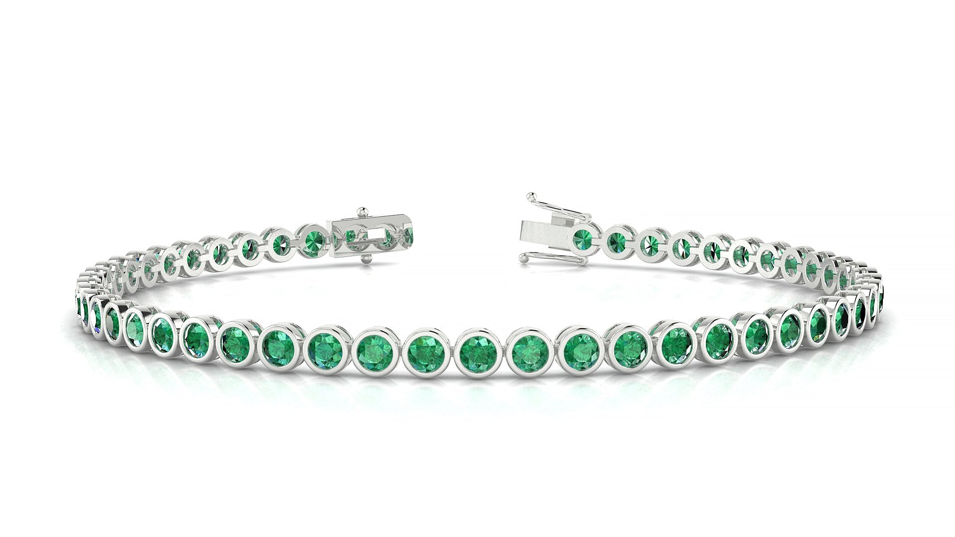 Avila | 18k White Gold 2.5 mm Round Natural Emerald Tennis Bracelet