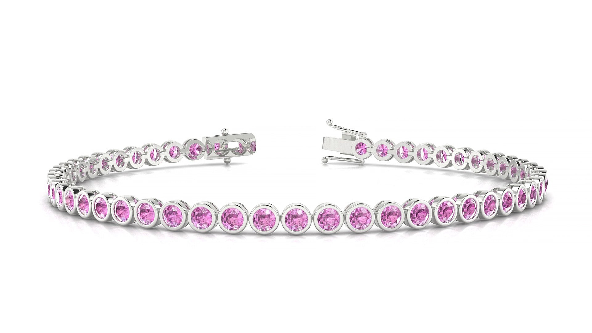 Avila | 18k White Gold 2.5 mm Round Natural Pink Sapphire 15 cm Tennis Bracelet