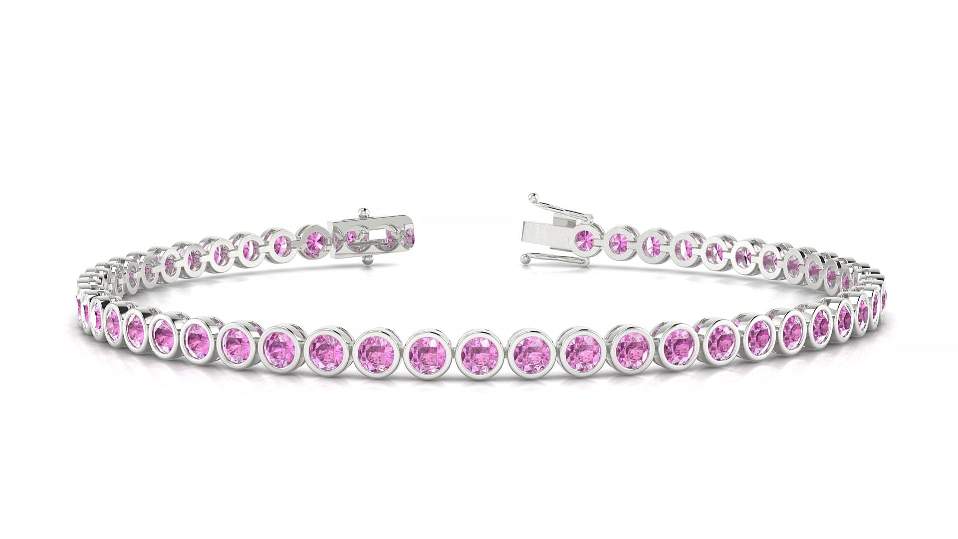 Avila | 18k White Gold 2.5 mm Round Natural Pink Sapphire Tennis Bracelet