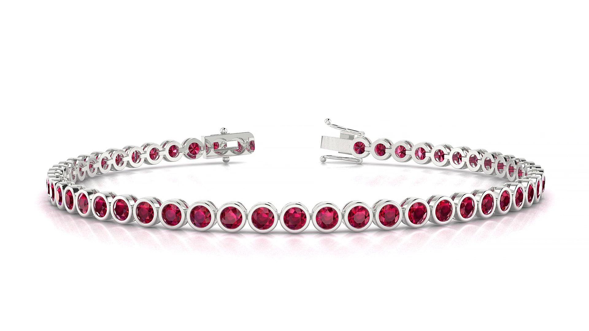 Avila | 18k White Gold 2.5 mm Round Natural Ruby 19 cm Tennis Bracelet