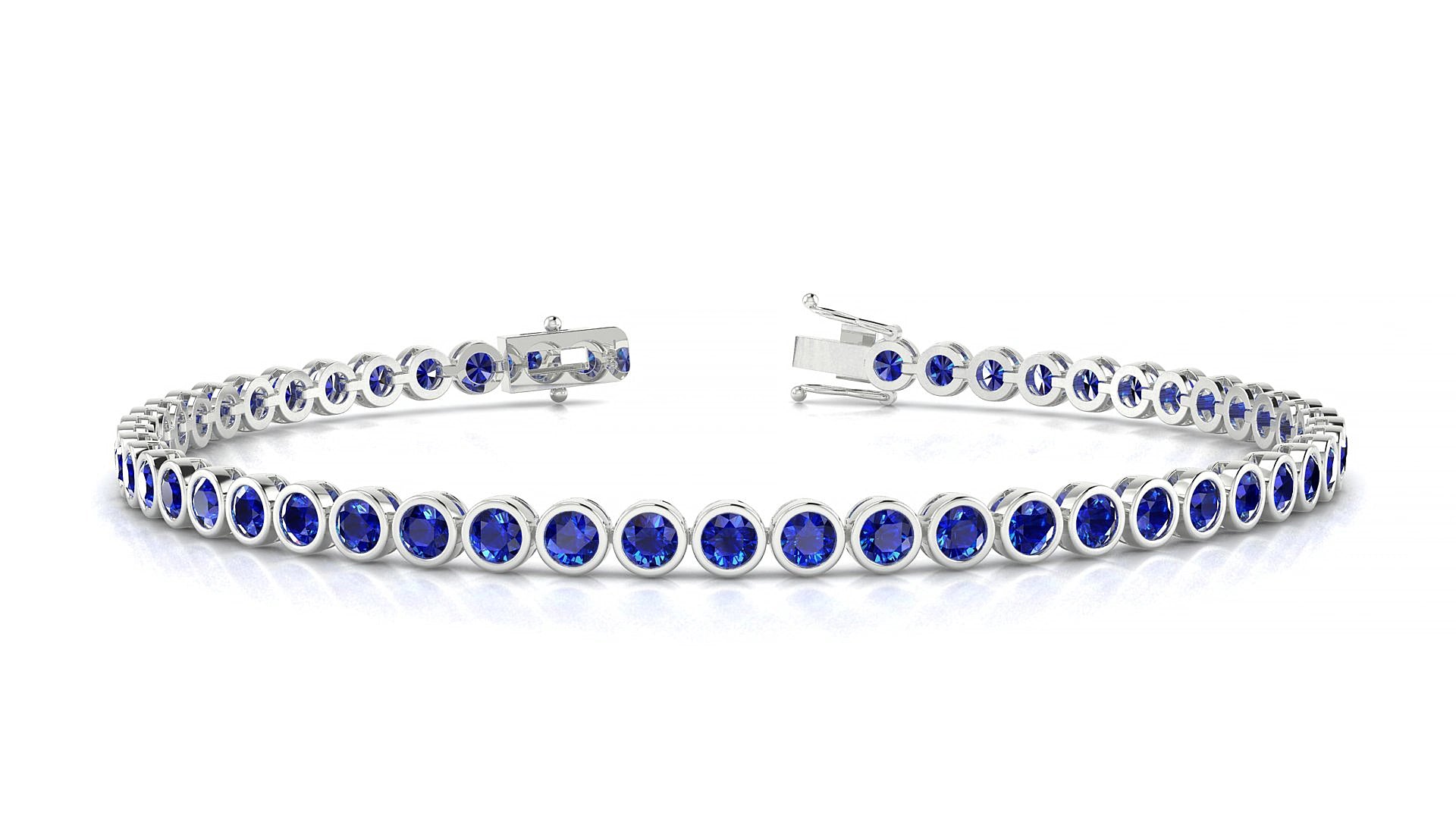 Avila | 18k White Gold 2.5 mm Round Natural Sapphire 15 cm Tennis Bracelet