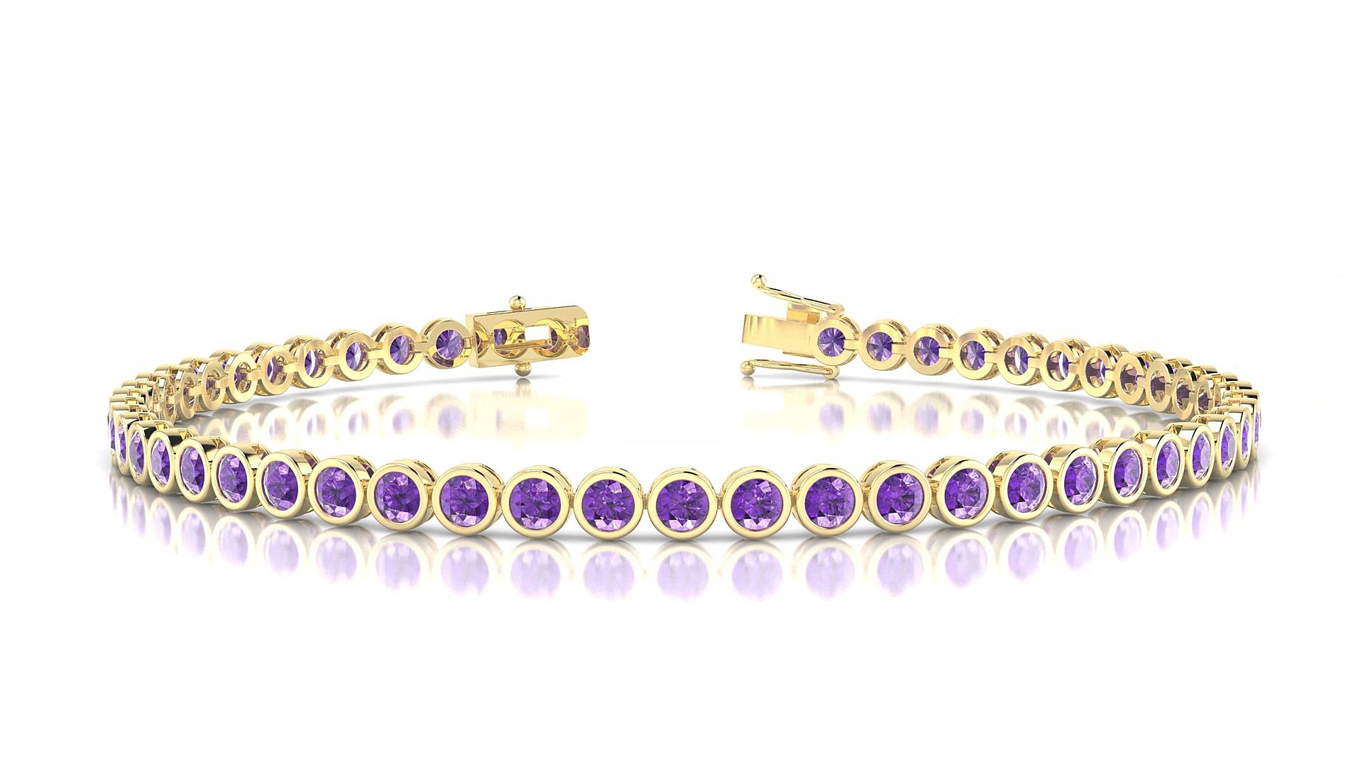 Avila | 18k Yellow Gold 2.5 mm Round Natural Amethyst 20 cm Tennis Bracelet