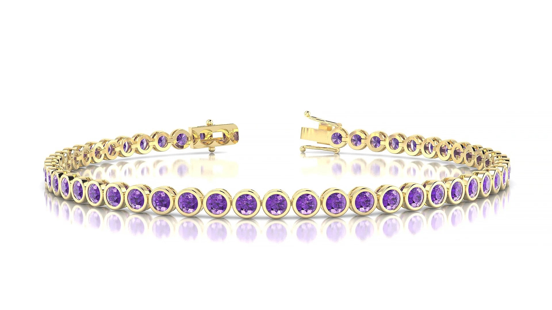 Avila | 18k Yellow Gold 2.5 mm Round Natural Amethyst Tennis Bracelet