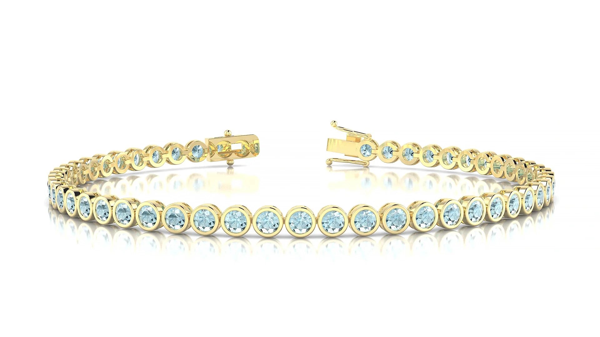 Avila | 18k Yellow Gold 2.5 mm Round Natural Aquamarine Tennis Bracelet