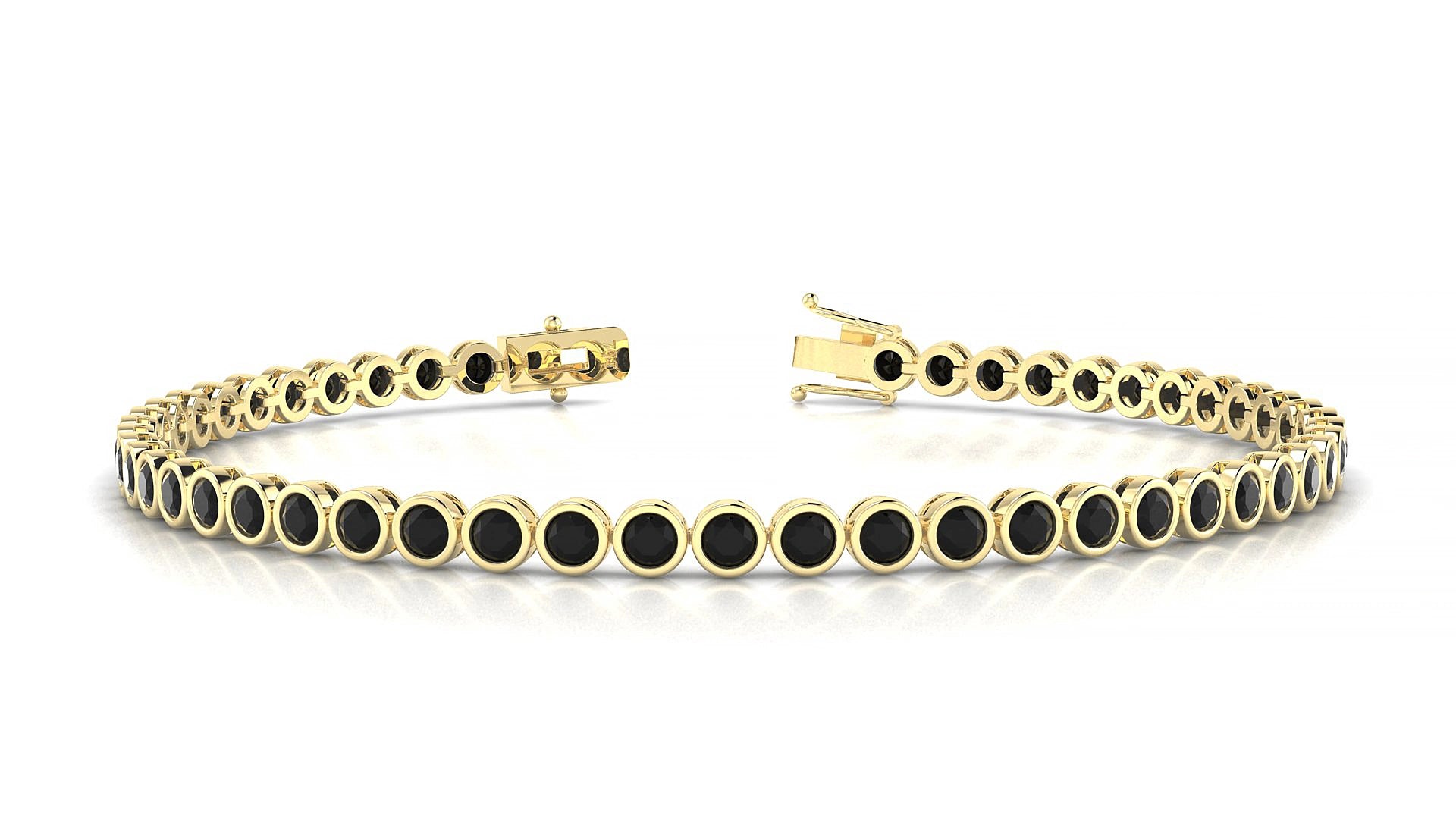 Avila | 18k Yellow Gold 2.5 mm Round Natural Black Diamond 17 cm Tennis Bracelet